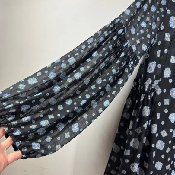 Free People Boho Turn Turn Sheer Mini Dress Size M Printed Festival  Peasant - Picture 7 of 15